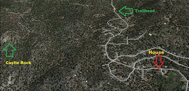 Topo map to Castle Rock trailhead